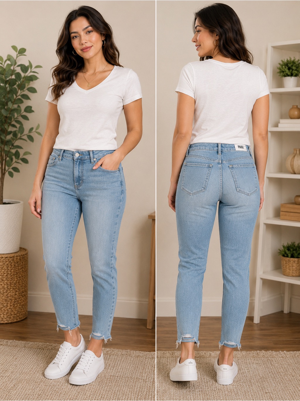 Paige Women’s Size 24 Light Wash Skinny Jeans Raw Hem High Rise Stretch Denimnwt